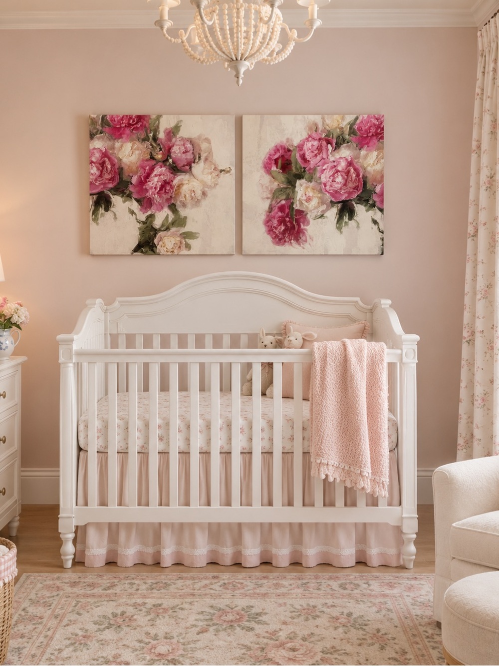 Pink Floral Canvas Wall Art Set - Elegant Decorative Pair